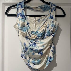 Floral Blue and White Women's Top